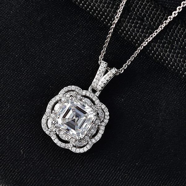 D'Joy Moissanite 3.25 Ctw Crown Spark Pendant Necklace In Rhodium Over Sterling Silver 20 Inches
