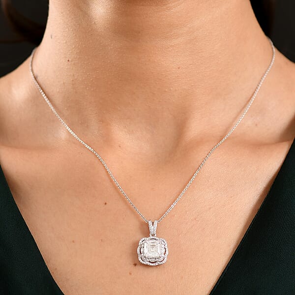 D'Joy Moissanite 3.25 Ctw Crown Spark Pendant Necklace In Rhodium Over Sterling Silver 20 Inches