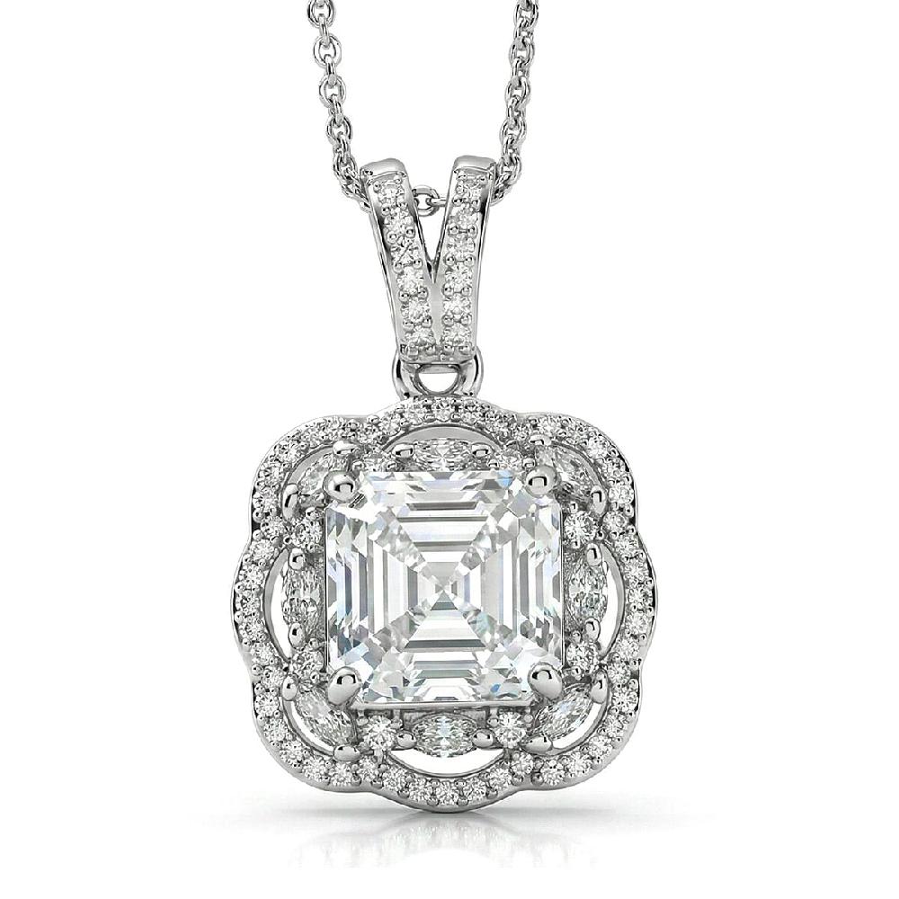 D'Joy Moissanite 3.25 ctw Crown Spark Pendant Necklace in Rhodium Over Sterling Silver 20 Inches