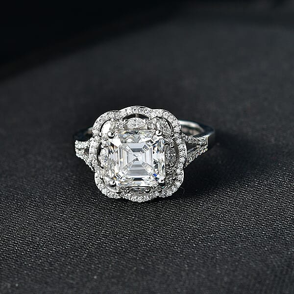 D'Joy Moissanite 3.30 Ctw Crown Spark Ring In Rhodium Over Sterling Silver