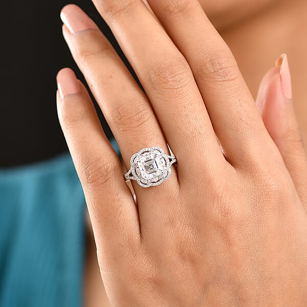 D'Joy Moissanite 3.30 Ctw Crown Spark Ring In Rhodium Over Sterling Silver