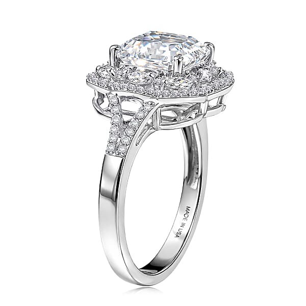 D'Joy Moissanite 3.30 Ctw Crown Spark Ring In Rhodium Over Sterling Silver