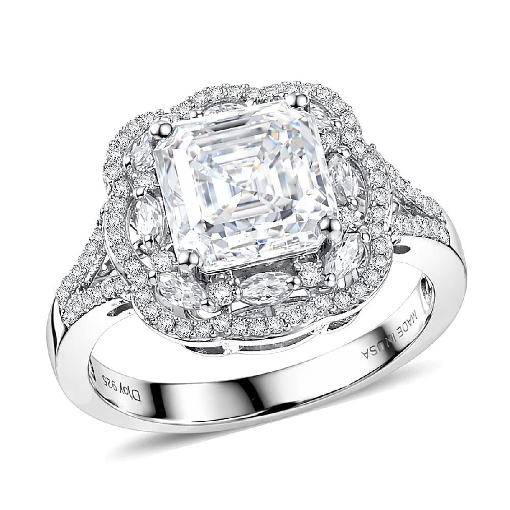 D'Joy Moissanite 3.30 ctw Crown Spark Ring in Rhodium Over Sterling Silver