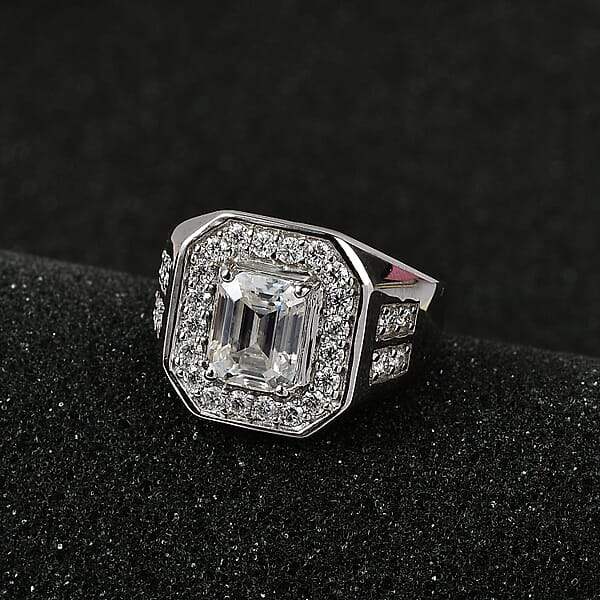 D'Joy Moissanite 3.40 Ctw Royal Signet Men's Ring In Rhodium Over Sterling Silver