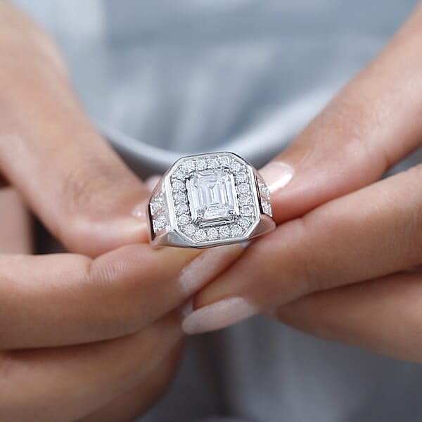 D'Joy Moissanite 3.40 Ctw Royal Signet Men's Ring In Rhodium Over Sterling Silver