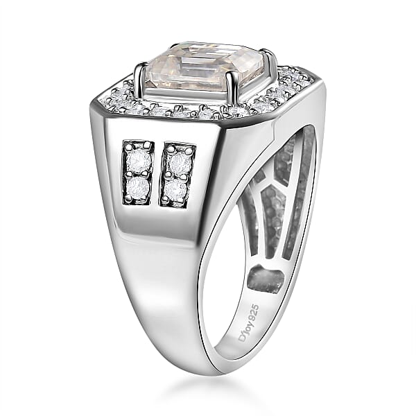 D'Joy Moissanite 3.40 Ctw Royal Signet Men's Ring In Rhodium Over Sterling Silver