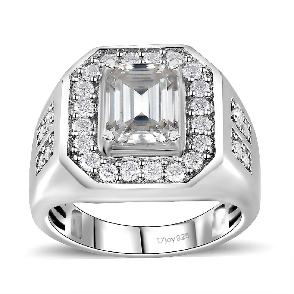 D'Joy Moissanite 3.40 ctw Royal Signet Men's Ring in Rhodium Over Sterling Silver
