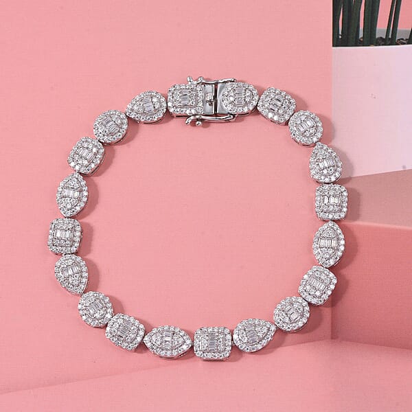 D'Joy Moissanite 3.65 Ctw Art Deco Bracelet In Rhodium Over Sterling Silver (6.50 In)