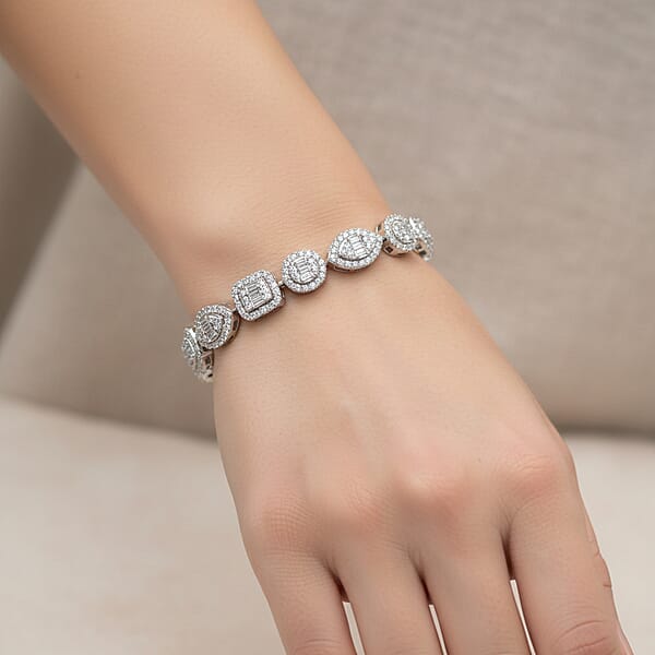 D'Joy Moissanite 3.65 Ctw Art Deco Bracelet In Rhodium Over Sterling Silver (6.50 In)