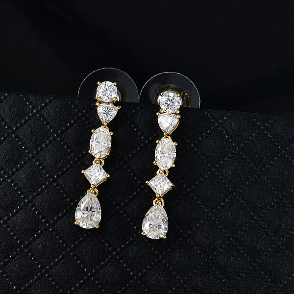 D'Joy Moissanite 3.65 Ctw Cascading Droplets Earrings In 18K Vermeil Yellow Gold Over Sterling Silver