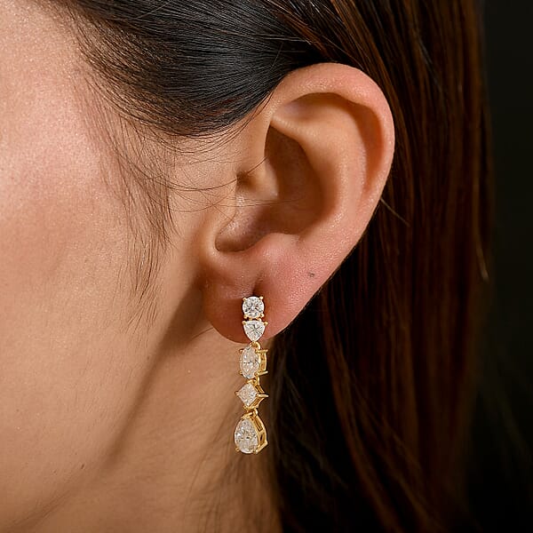 D'Joy Moissanite 3.65 Ctw Cascading Droplets Earrings In 18K Vermeil Yellow Gold Over Sterling Silver