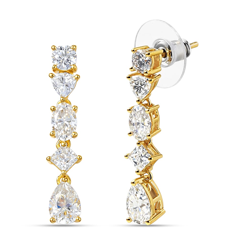 D'Joy Moissanite 3.65 ctw Cascading Droplets Earrings in 18K Vermeil Yellow Gold Over Sterling Silver