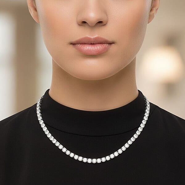 D'Joy Moissanite 37.60 Ctw Timeless Classics Necklace In Rhodium Over Sterling Silver 18 Inches