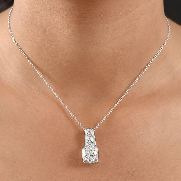 D'Joy Moissanite 4.00 Ctw Pendant Necklace In Rhodium Over Sterling Silver 20 Inches