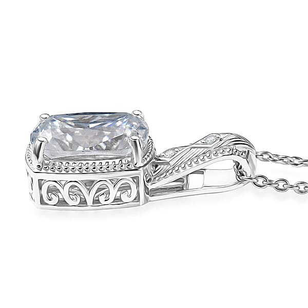 D'Joy Moissanite 4.00 Ctw Pendant Necklace In Rhodium Over Sterling Silver 20 Inches