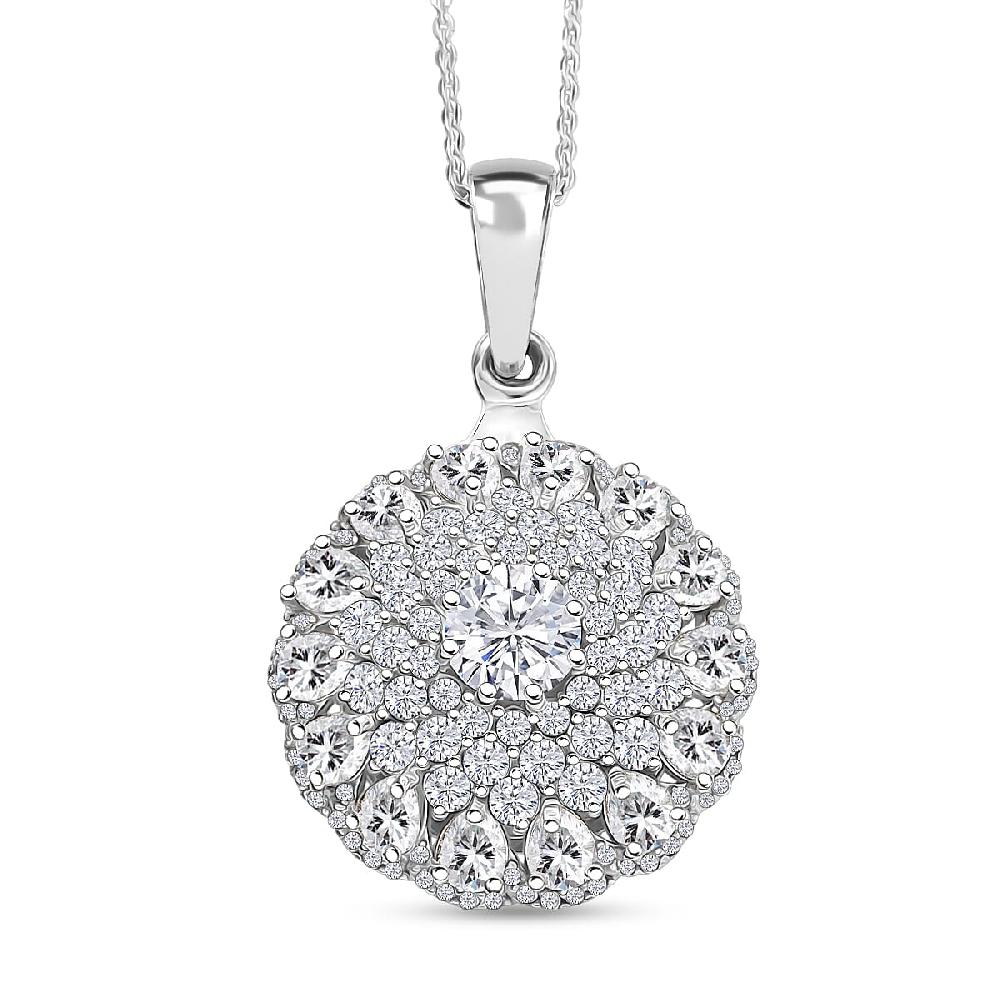 D'Joy Moissanite 4.40 ctw Ballerina Pendant Necklace in Rhodium Over Sterling Silver 20 Inches