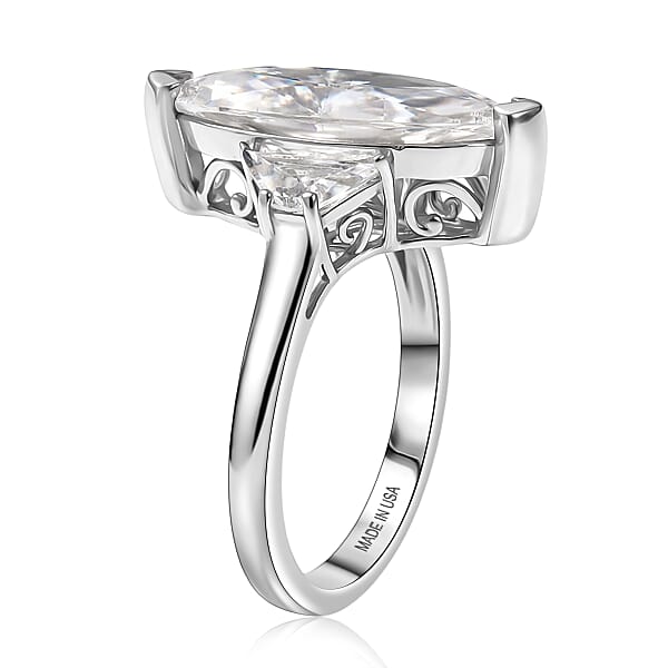 D'Joy Moissanite 4.50 Ctw Trinity Spark Ring In Rhodium Over Sterling Silver