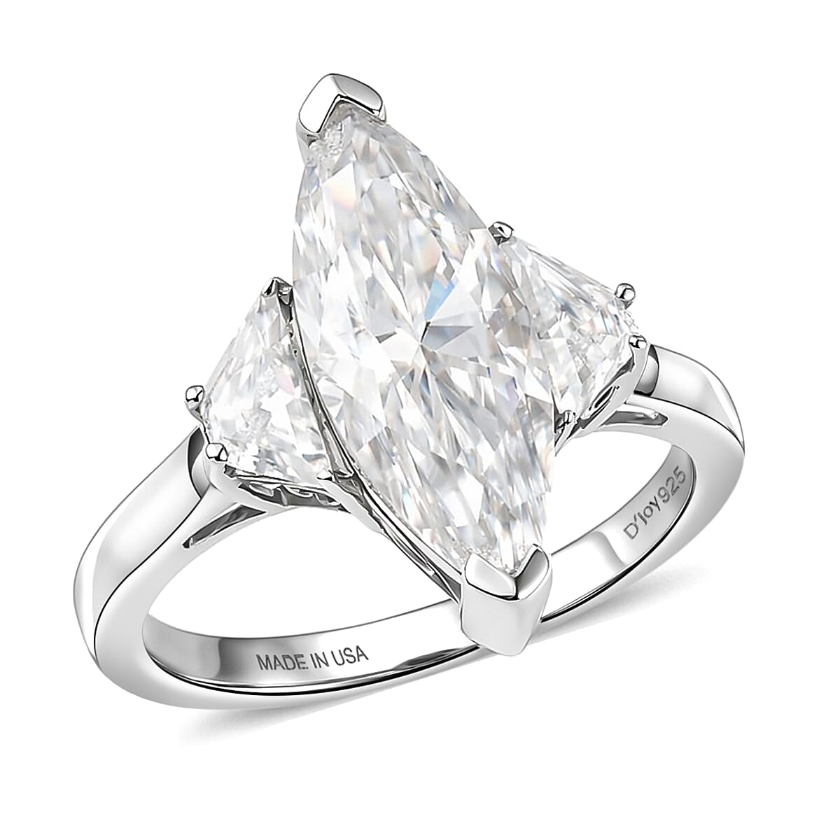 D'Joy Moissanite 4.50 ctw Trinity Spark Ring in Rhodium Over Sterling Silver