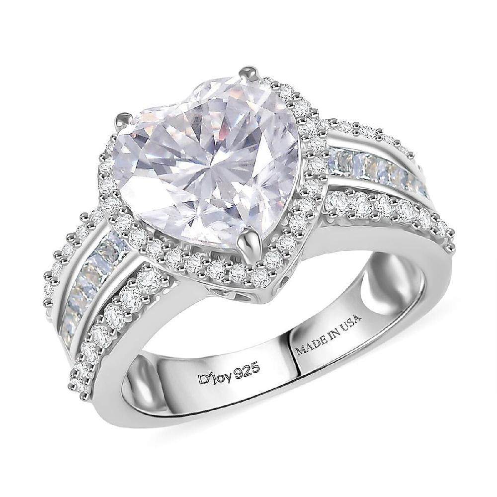 D'Joy Moissanite 4.60 ctw Romantic Heart Ring in Rhodium Over Sterling Silver