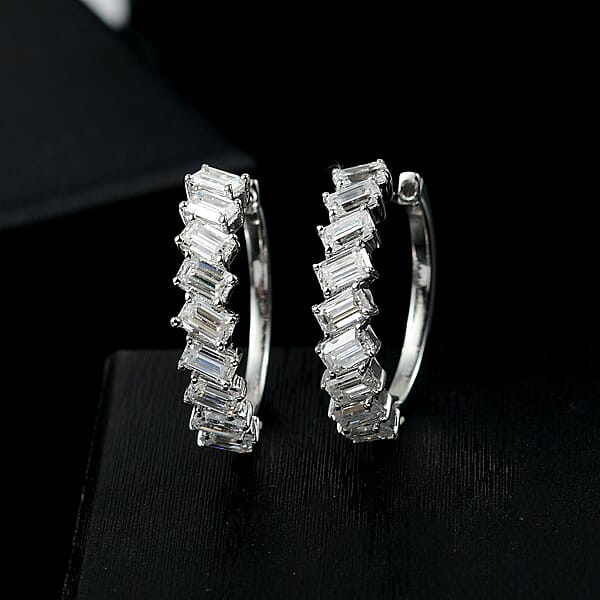 D'Joy Moissanite 4.85 Ctw Symphony Glow Hoop Earrings In Rhodium Over Sterling Silver