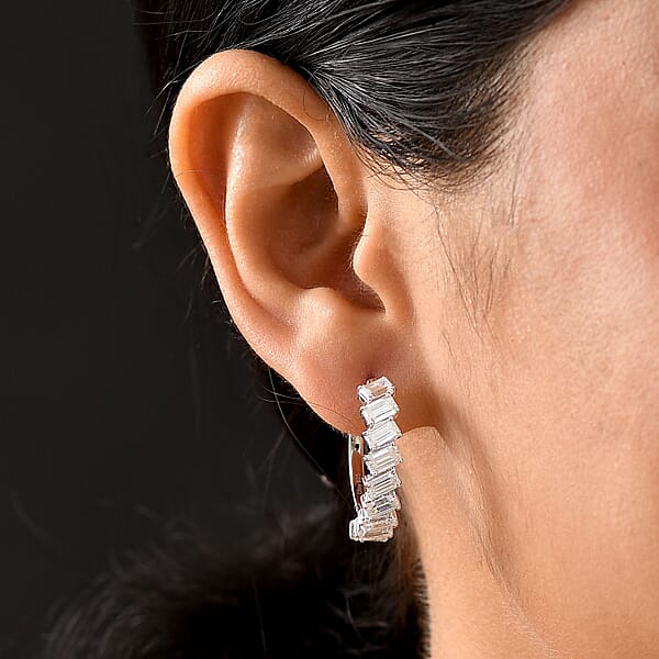D'Joy Moissanite 4.85 Ctw Symphony Glow Hoop Earrings In Rhodium Over Sterling Silver