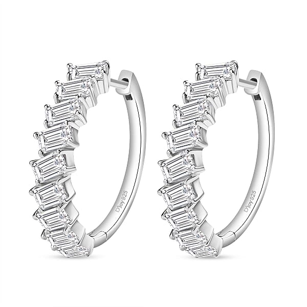 D'Joy Moissanite 4.85 Ctw Symphony Glow Hoop Earrings In Rhodium Over Sterling Silver