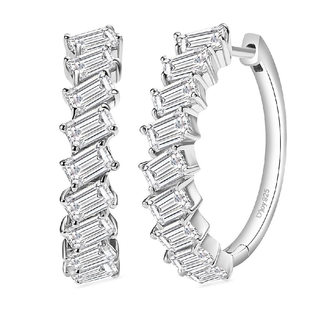 D'Joy Moissanite 4.85 ctw Symphony Glow Hoop Earrings in Rhodium Over Sterling Silver