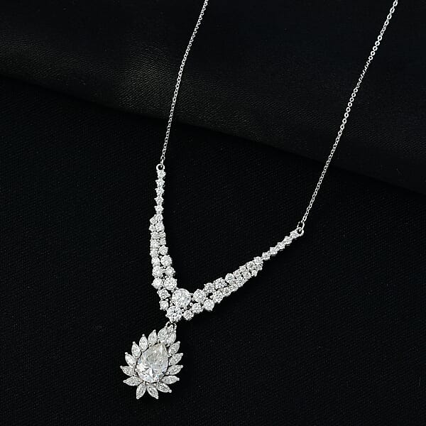 D'Joy Moissanite 4.90 Ctw Blooming Lotus Necklace In Rhodium Over Sterling Silver 18-20 Inches
