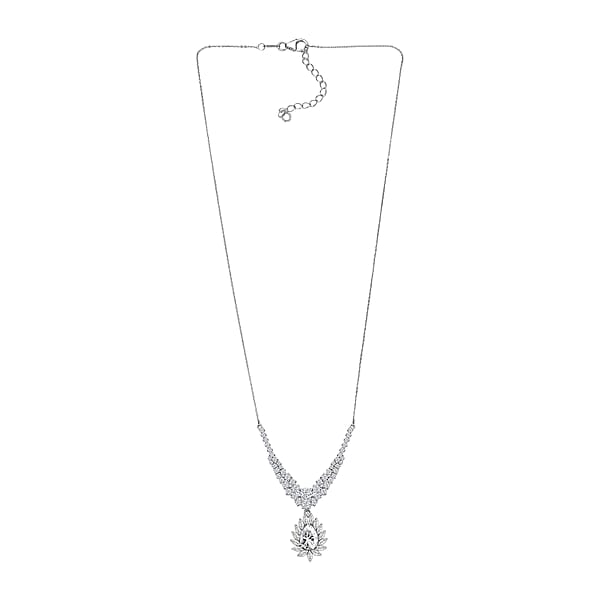 D'Joy Moissanite 4.90 Ctw Blooming Lotus Necklace In Rhodium Over Sterling Silver 18-20 Inches
