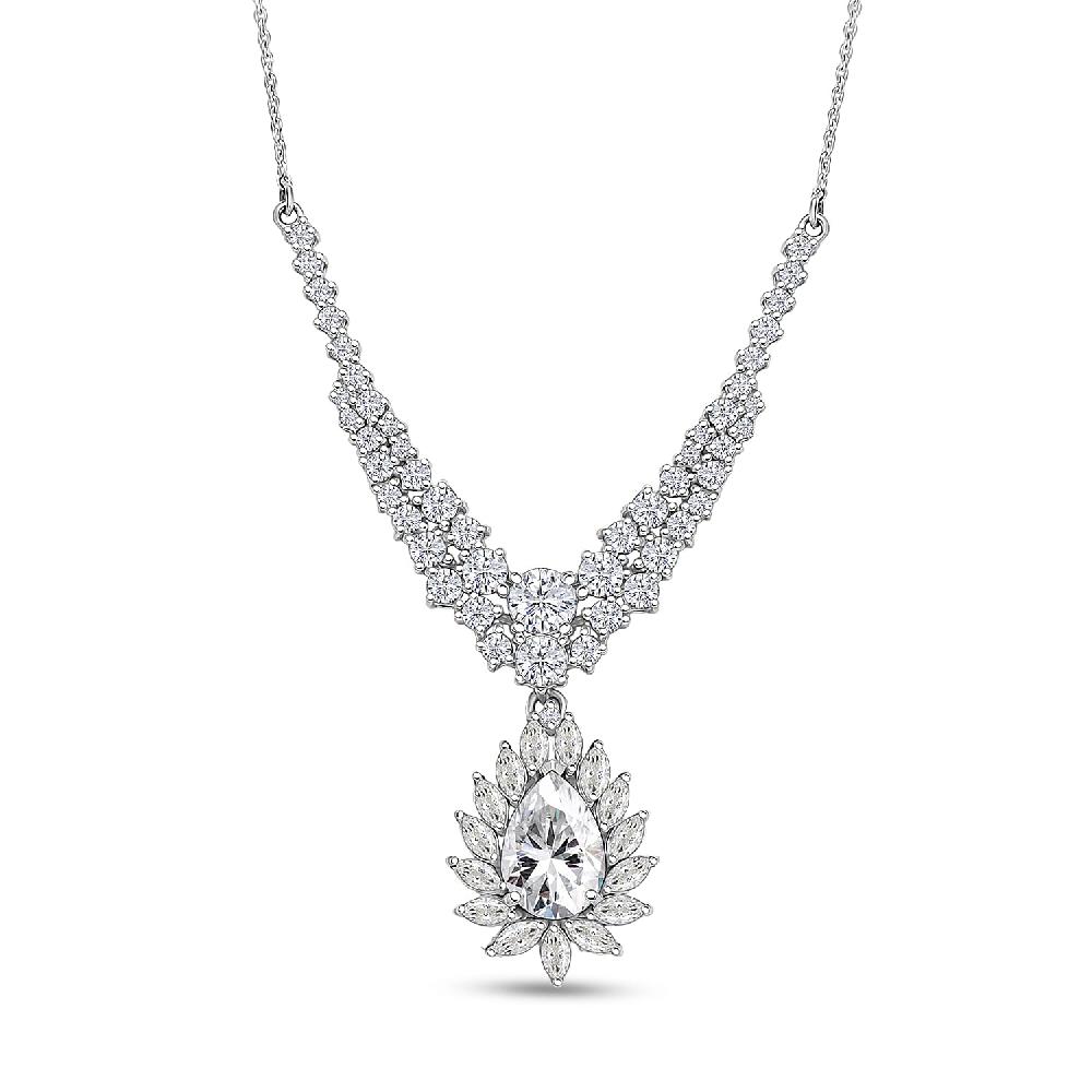 D'Joy Moissanite 4.90 ctw Blooming Lotus Necklace in Rhodium Over Sterling Silver 18-20 Inches
