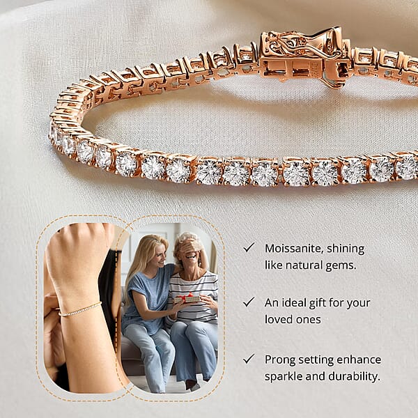 D'Joy Moissanite 4.90 Ctw Tennis Bracelet Vermeil Rose Gold Over Sterling Silver Bracelet Moissanite Jewelry Gifts For Her (6.50 In)