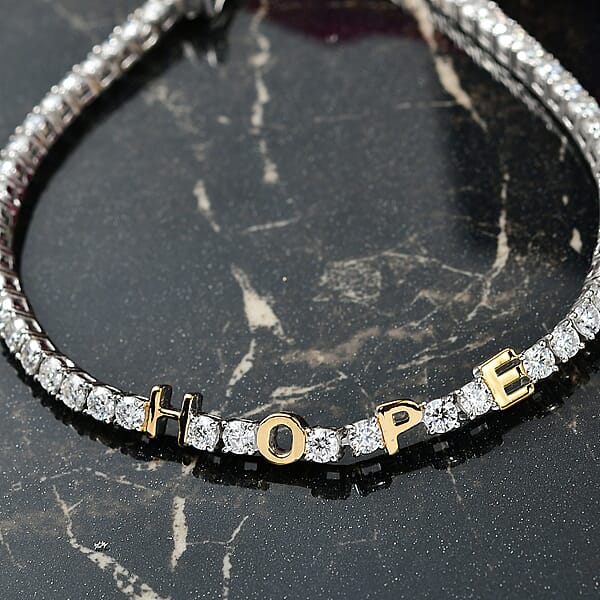 D'Joy Moissanite 5.35 Ctw HOPE Bracelet In 14K YG And Rhodium Over Sterling Silver (7.25 In)