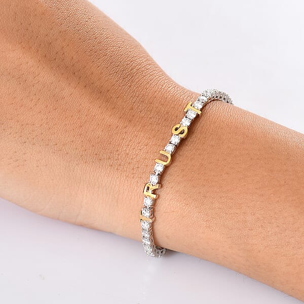D'Joy Moissanite 5.40 Ctw TRUST Bracelet In 14K YG And Rhodium Over Sterling Silver (7.25 In)