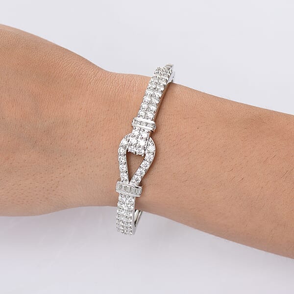 D'Joy Moissanite 5.90 Ctw Loop Knot Bangle Bracelet In Rhodium Over Sterling Silver (8.00 In)