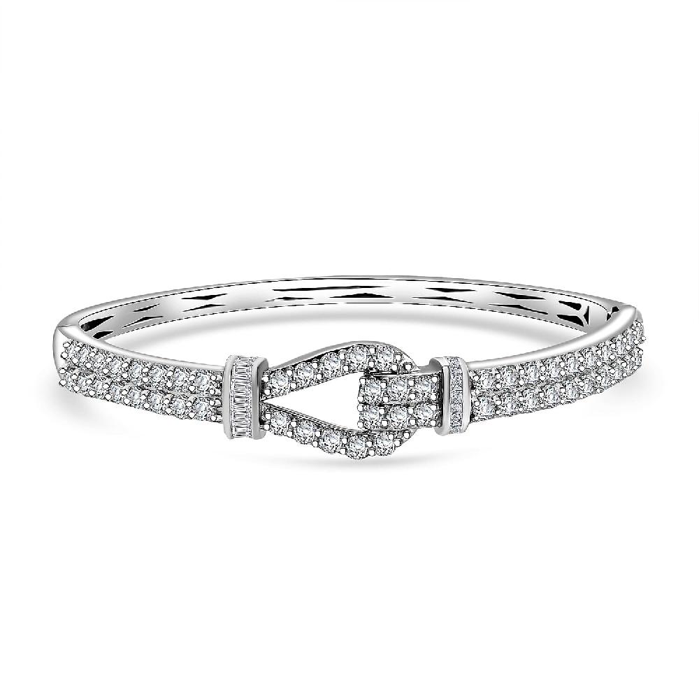 D'Joy Moissanite 5.90 ctw Loop Knot Bangle Bracelet in Rhodium Over Sterling Silver (8.00 In)