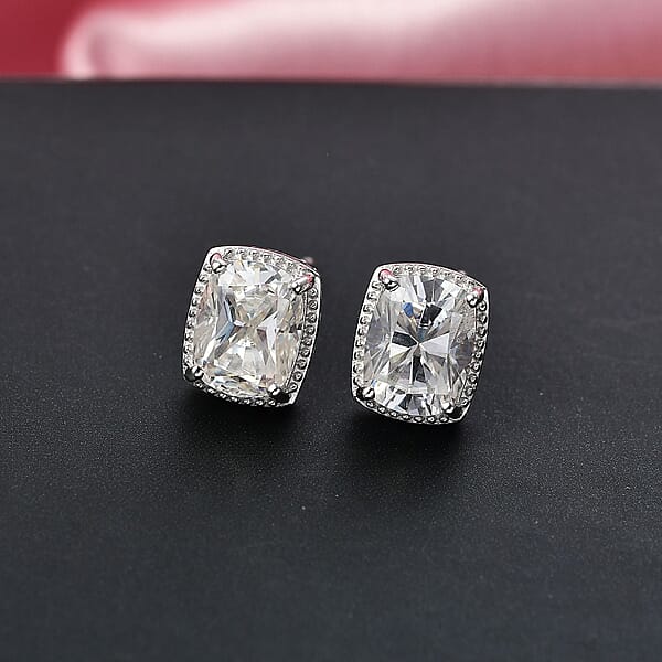 D'Joy Moissanite 6.20 Ctw Solitaire Stud Earrings In Rhodium Over Sterling Silver