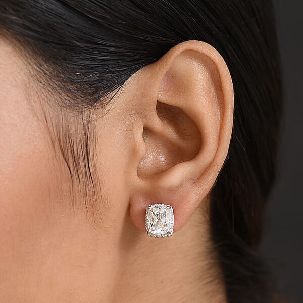D'Joy Moissanite 6.20 Ctw Solitaire Stud Earrings In Rhodium Over Sterling Silver