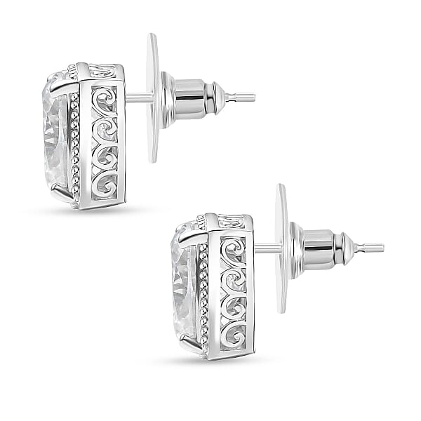 D'Joy Moissanite 6.20 Ctw Solitaire Stud Earrings In Rhodium Over Sterling Silver