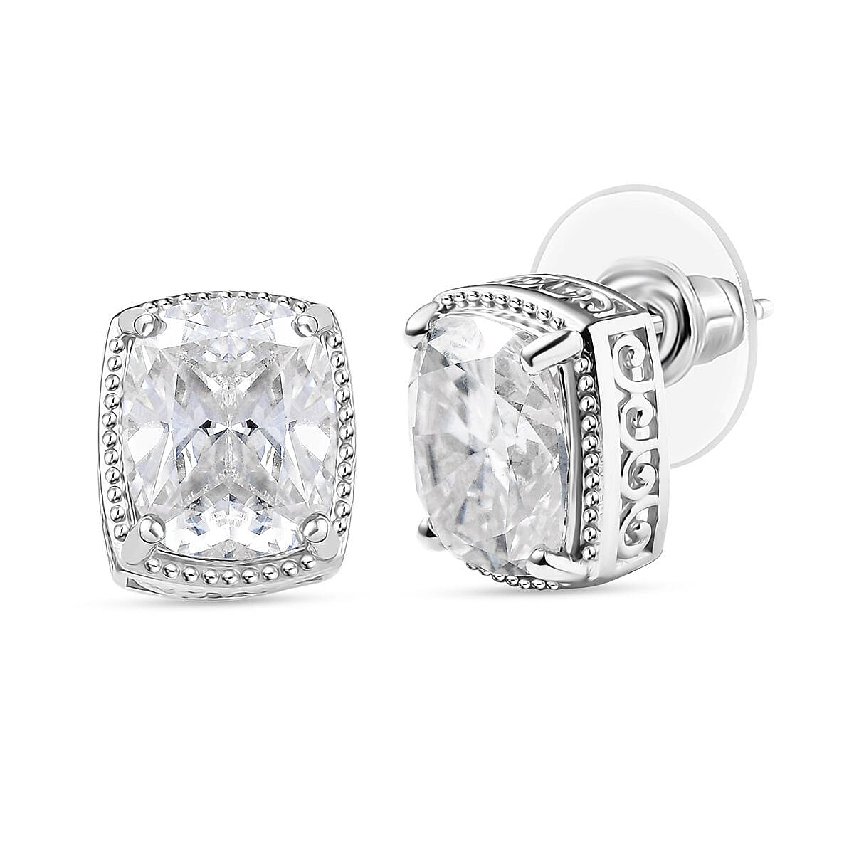 D'Joy Moissanite 6.20 ctw Solitaire Stud Earrings in Rhodium Over Sterling Silver