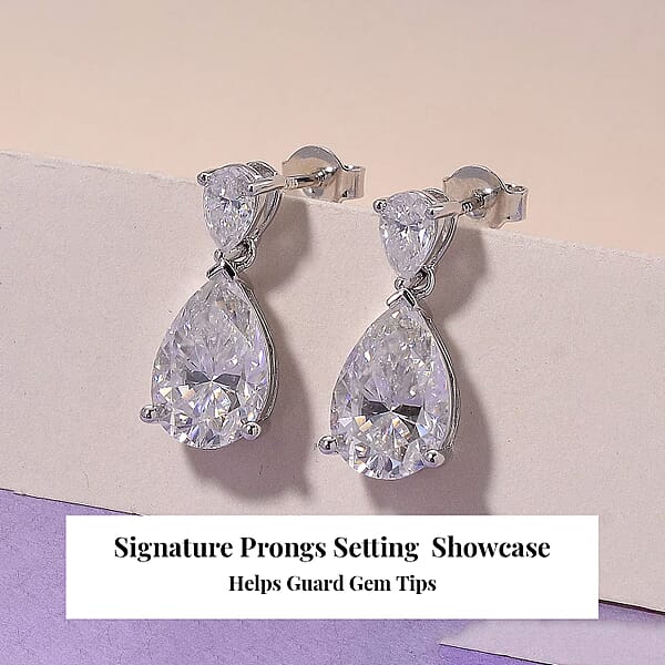 D'Joy Moissanite 6.60 Ctw Celebrity Glam Tear Drop Earrings In Rhodium Over Sterling Silver