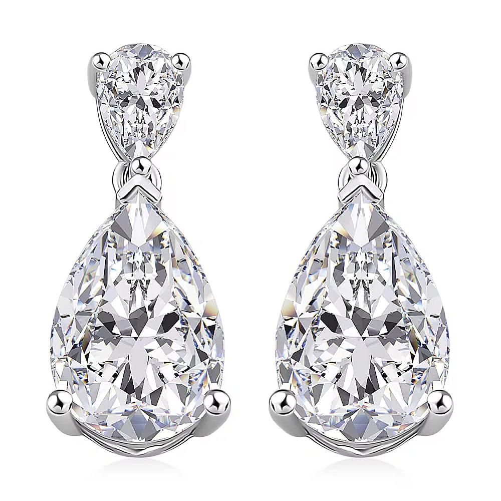 D'Joy Moissanite 6.60 ctw Celebrity Glam Tear Drop Earrings in Rhodium Over Sterling Silver
