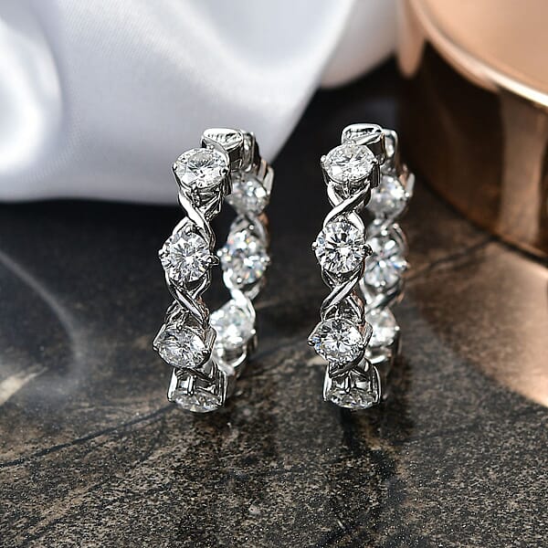 D'Joy Moissanite 6.65 Ctw XOXO Hoop Earrings In Rhodium Over Sterling Silver
