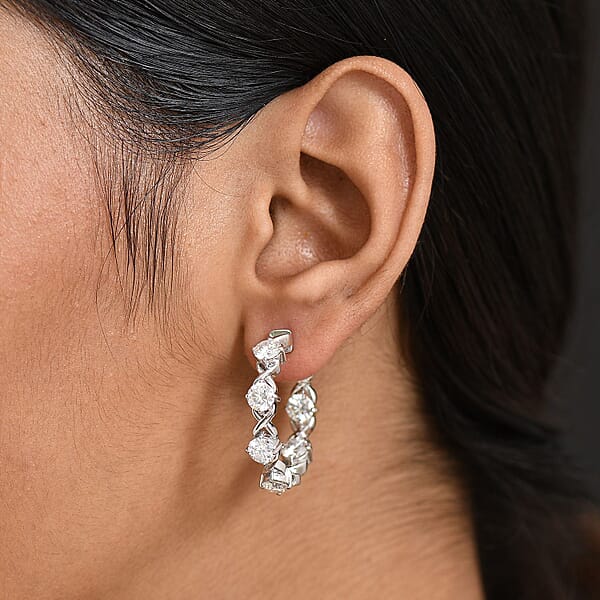 D'Joy Moissanite 6.65 Ctw XOXO Hoop Earrings In Rhodium Over Sterling Silver