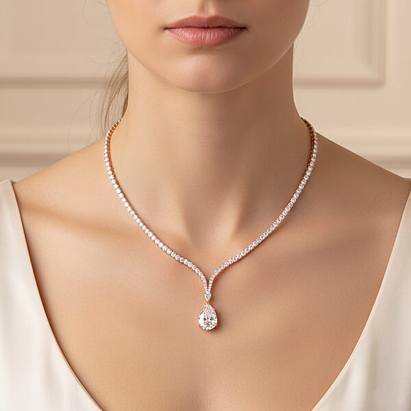 D'Joy Moissanite 60.00 Ctw Celebrity Glam Tear Drop Necklace In 18K Vermeil Yellow Gold Over Sterling Silver 18 Inches