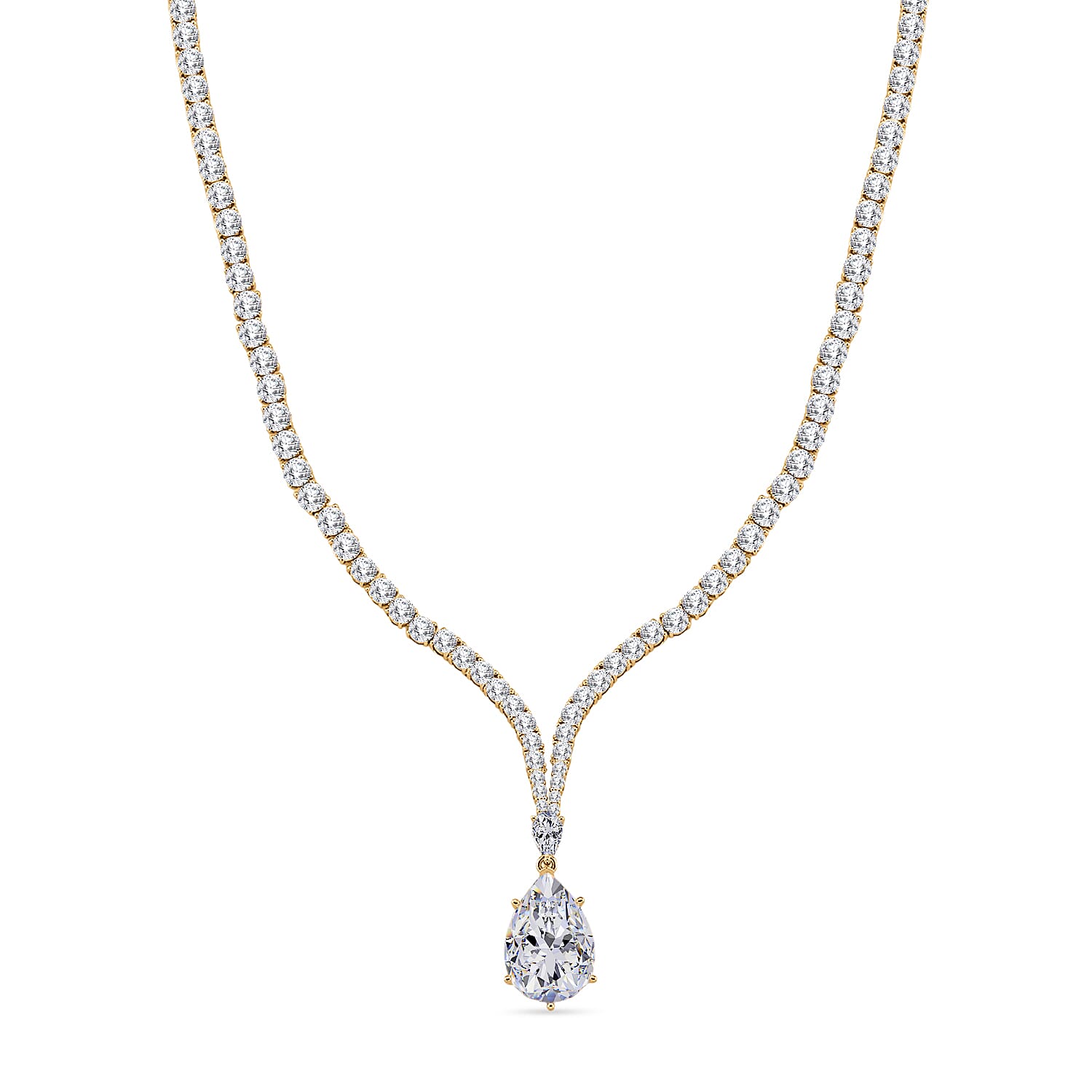D'Joy Moissanite 60.00 ctw Celebrity Glam Tear Drop Necklace in 18K Vermeil Yellow Gold Over Sterling Silver 18 Inches