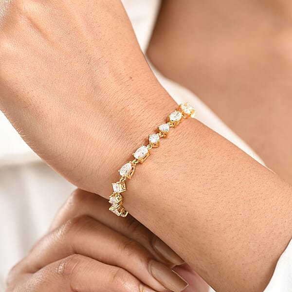 D'Joy Moissanite 8.15 Ctw Cascading Droplets Bracelet In 18K Vermeil Yellow Gold Over Sterling Silver (7.25 In)
