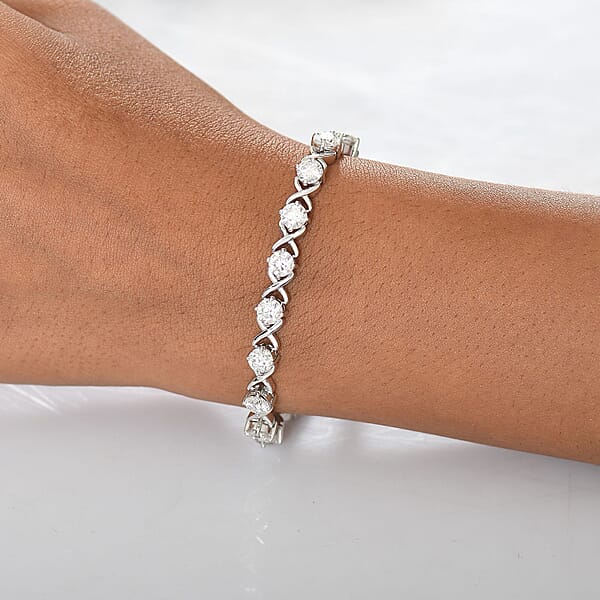 D'Joy Moissanite 9.00 Ctw XOXO Bracelet In Rhodium Over Sterling Silver (7.25 In)