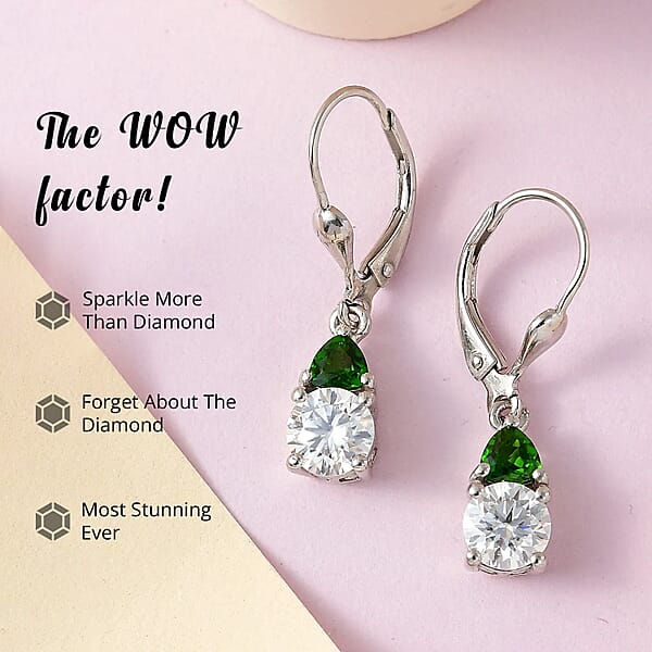 D'Joy Moissanite And Chrome Diopside 2.00 Ctw Lever Back Earrings In Platinum Over Sterling Silver (Del. In 5-7 Days)