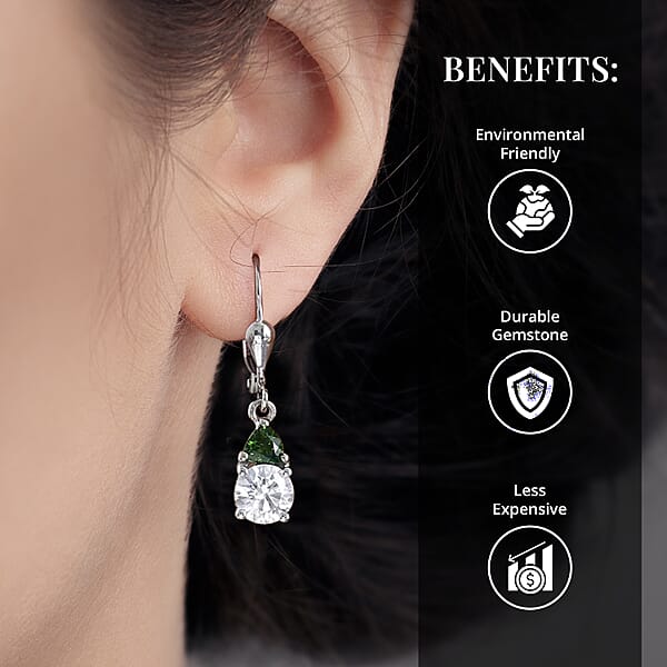 D'Joy Moissanite And Chrome Diopside 2.00 Ctw Lever Back Earrings In Platinum Over Sterling Silver (Del. In 5-7 Days)