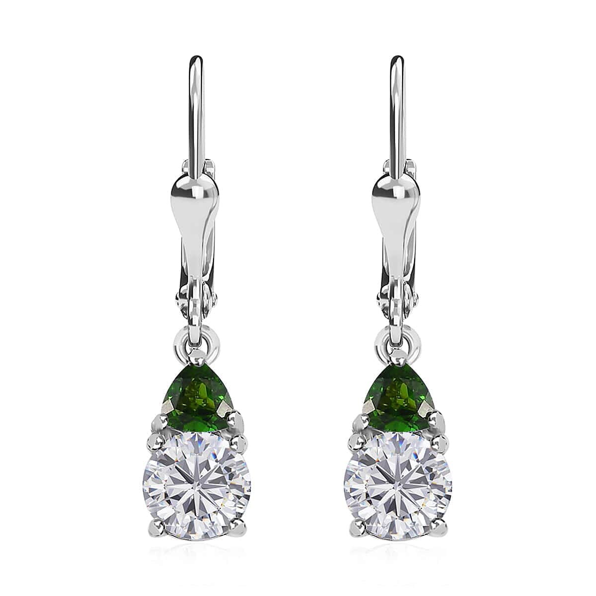 D'Joy Moissanite And Chrome Diopside 2.00 Ctw Lever Back Earrings In Platinum Over Sterling Silver (Del. In 5-7 Days)